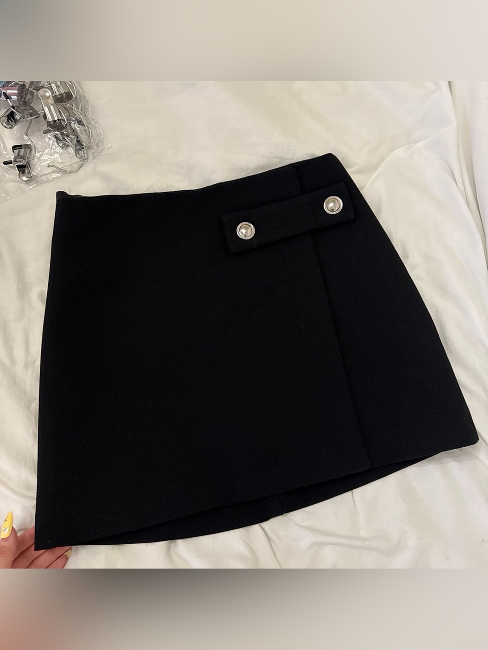 Black Women's Mini Skirt with Decorative Buttons